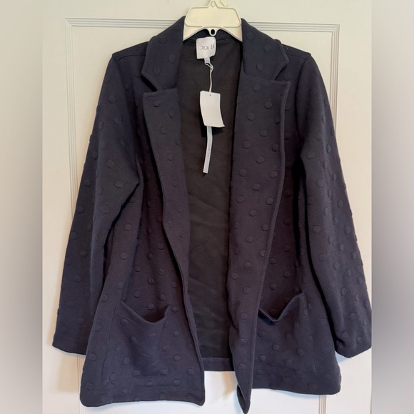 Gray LA Textured Polka Dot Open Front Jacket Blazer Navy Blue Size L - Picture 1 of 5